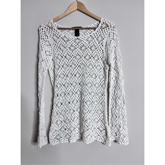 Vintage crotchet white long sleeve top sz L - Picture 1 of 6